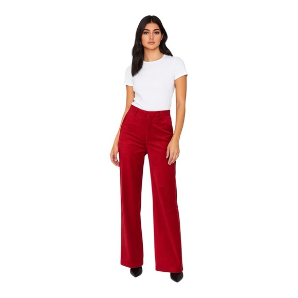 7 For All Mankind Red Velvet Satin Tuxedo Wide Leg Pants - Size 6 - Picture 1 of 10
